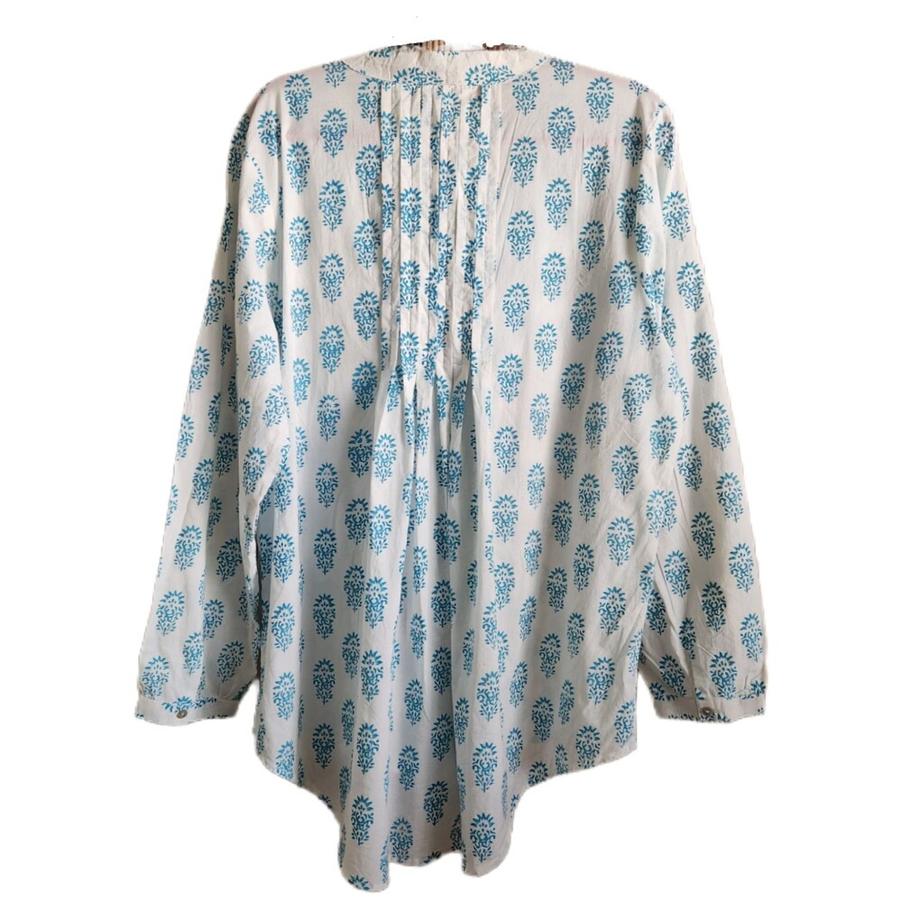 CLM Womens Blouse Size 2X White Cotton Floral Boho Retro Flattering - Picture 2 of 6